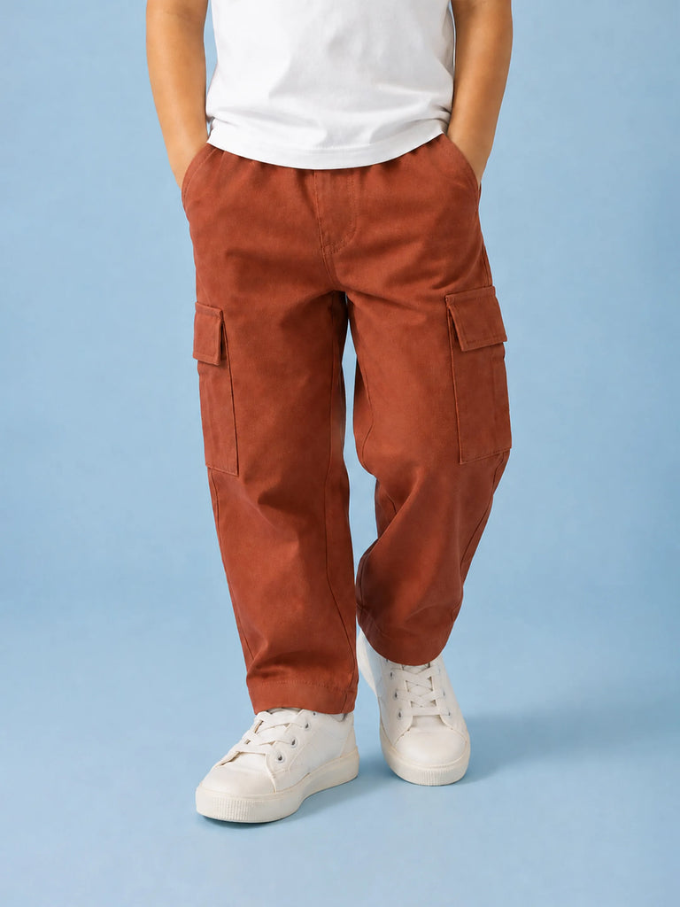 Unisex Brown Cotton Kids Cargo Shorts – Comfortable Everyday Bottomwear