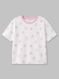 Girls White Organic Cotton Round Neck Tiny Floral Print T-Shirt