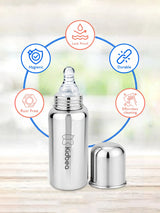 Stainless Steel Feeding Bottle 250ml with 2 Extra Nipples