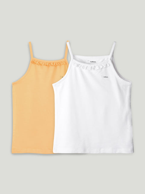 Bamboo Camisole for Kids Pack of 2 (Peach & White) – Soft, Breathable & innerwear
