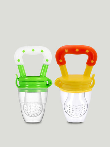Kidbea Silicone Fruit Feeder Nibbler with Extra Mesh, Soft Pacifier/Feeder, Teether Nipple for Baby 6 to 12 Months, Infant (Green and Yellow Combo)