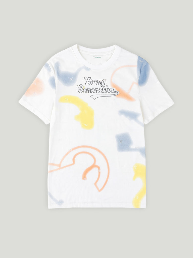 Kidbea Boys Summer Co-Ord Set | Cotton T-Shirt and Shorts for Kids | White
