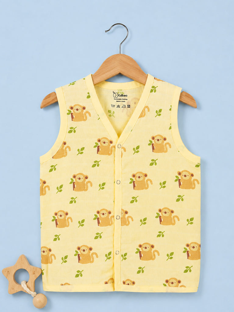 BambooTEC™ Bamboo Muslin Baby Jhabla – Monkey & Leaf Print