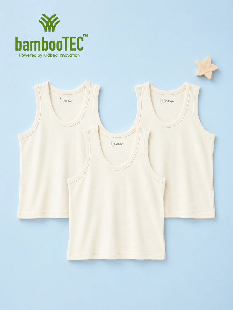 BambooTEC™ Bamboo Kids Vest Pack of 3 – Cream Sleeveless Vests