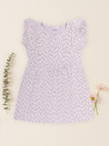 Kidbea Girls Cotton Frock | Floral Printed Dress with Ruffle Sleeves | Casual & Trendy Dress | Lavender