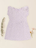 Kidbea Girls Cotton Frock | Floral Printed Dress with Ruffle Sleeves | Casual & Trendy Dress | Lavender