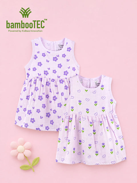 BambooTEC™ Bamboo Muslin Girls Frock – Flower & Tulip Print | Pack of 2