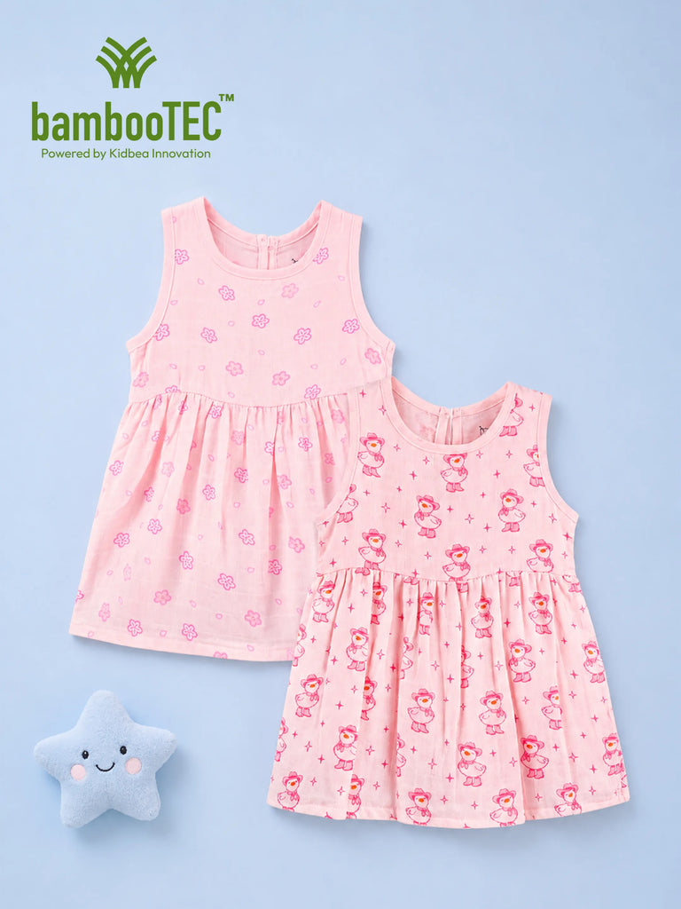 BambooTEC™ Bamboo Muslin Girls Frock – Floral & Duck Print | Pack of 2
