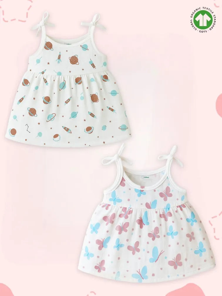 Extra Soft Muslin Baby Girls Frock Pack of 2 – Space & Butterfly Prints
