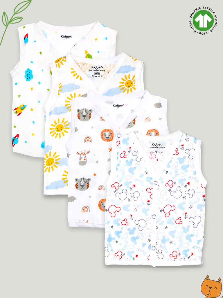 Kidbea Extra Soft Muslin Cotton Jhabla Cloth for Baby | Space, Sun, Tiger and Mickey Print | Print May Vary