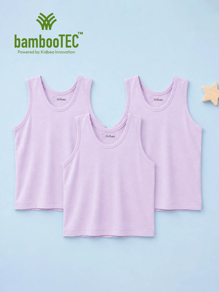 BambooTEC™ Bamboo Kids Vest Pack of 3 – Lavender Sleeveless Vests