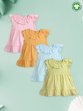 Light Organic Cotton Girls Frock Set | Pack of 4 (Pink, Mustard Yellow, Sky Blue & Green)