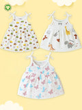 Extra Soft Muslin Baby Girls Frock Pack of 3 – Car, Dinosaur & Butterfly Prints