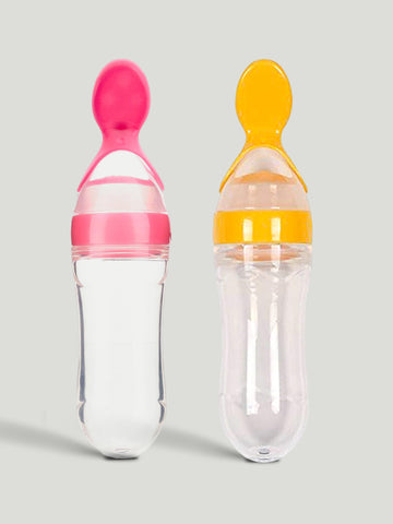 Kidbea Baby Food Feeding Spoon Ultra Soft Food Grade Silicone for Cereals for Infant Baby 3 Months Plus for Baby 6 to 12 Months (Pink and Yellow Combo)