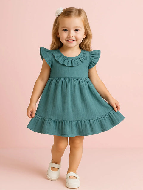 Light Organic Cotton Charming Teal Frock | Elegant & Comfortable