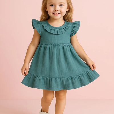 Light Organic Cotton Charming Teal Frock | Elegant & Comfortable