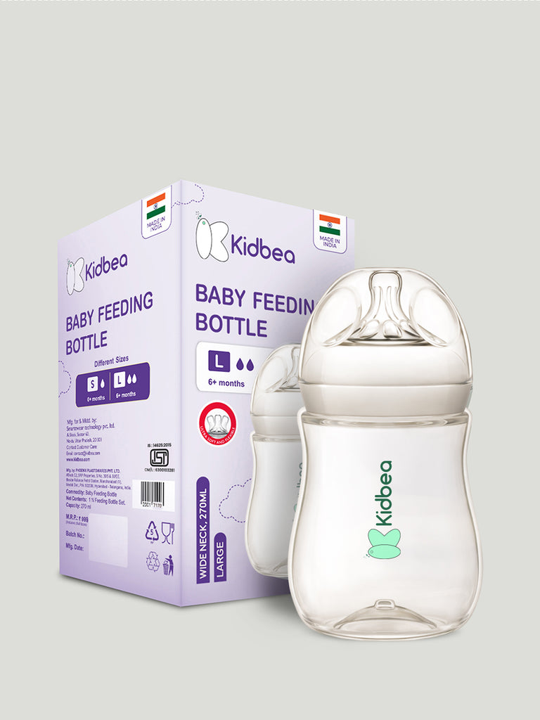 Kidbea Natural Milk Feeding Bottle, BPA-Free, Soft Nipple, Anti-Colic Design, 270 ML