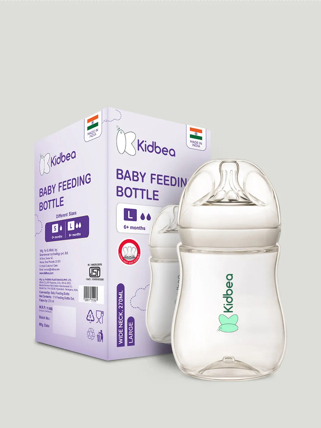 Natural Milk Feeding Bottle, BPA-Free, Soft Nipple, Anti-Colic Design, 270 ML