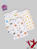 Kidbea Muslin Cotton Jhablas Pack of 3 | Tiger , Space & Cute Chick Print | Assorted | Print May Vary