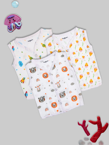 Kidbea Muslin Cotton Jhablas Pack of 3 | Tiger , Space & Cute Chick Print | Assorted | Print May Vary