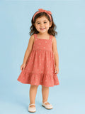 Girls Organic Cotton Coral Floral Print Dress & Bloomers Set with Headband
