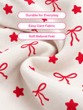 Cotton Baby Footed Romper – White Bow & Star Print Full-Sleeve Romper