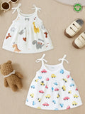 Extra Soft Muslin Baby Girls Frock Pack of 2 – Dinosaur & Car Prints