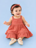Girls Organic Cotton Coral Floral Print Dress & Bloomers Set with Headband