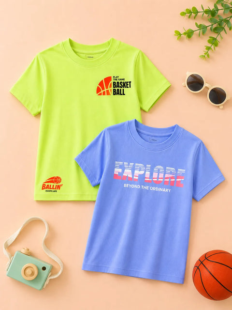 Bamboo Fabric Unisex Kids Half Sleeve T-Shirt Pack of 2 – Soft Breathable Basketball & Explore Graphic Print Tee
