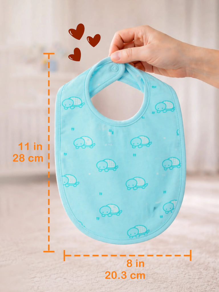 Organic Cotton Baby Bib Pack of 3 – Soft Breathable Tiger, Blue Dog & Turtle Print, Feeding & Drool Bibs