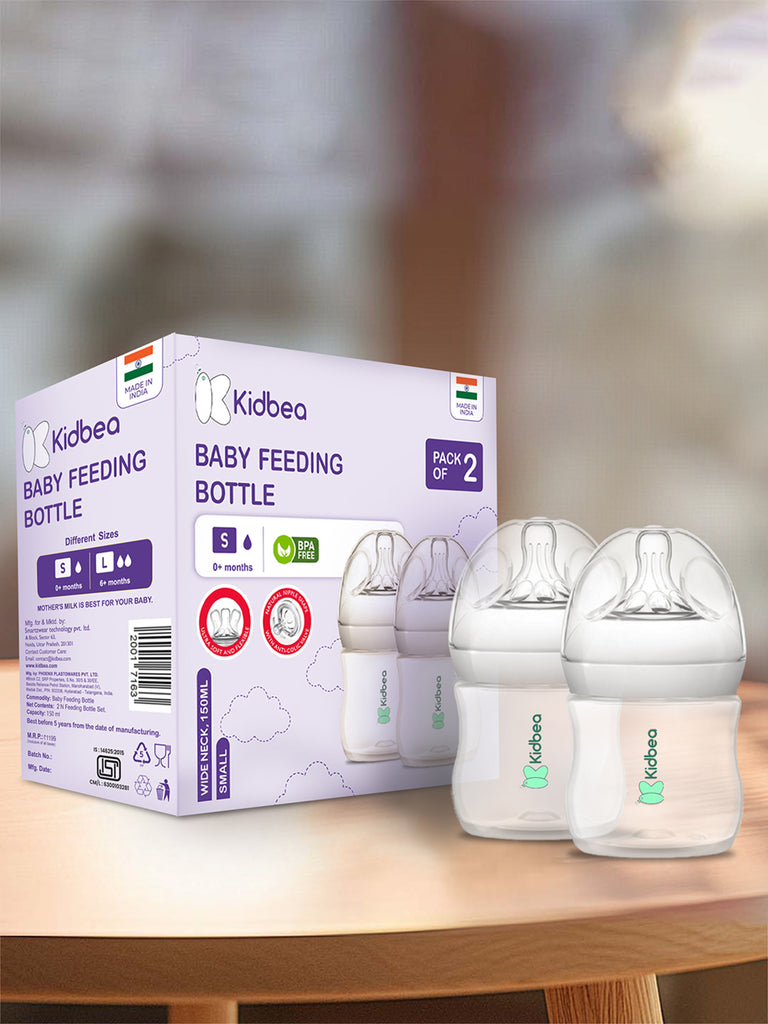 Kidbea Natural Milk Feeding Bottle, BPA-Free, Soft Nipple, Anti-Colic Design, 150ML X 2, Pack 2 Bottle