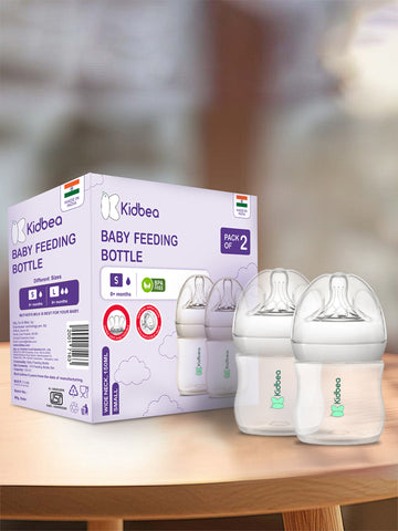 Kidbea Natural Milk Feeding Bottle, BPA-Free, Soft Nipple, Anti-Colic Design, 150ML X 2, Pack 2 Bottle