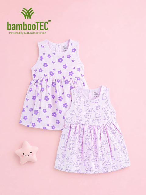 BambooTEC™ Bamboo Muslin Girls Frock – Floral & Puppy Print | Pack of 2