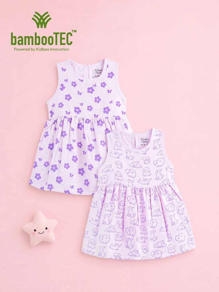 BambooTEC™ Bamboo Muslin Girls Frock – Floral & Puppy Print | Pack of 2
