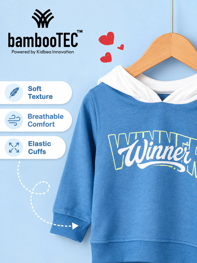 BambooTEC™ Bamboo Boys Hoodie – Blue Winner Print Full-Sleeve Hooded Sweatshirt