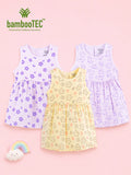 BambooTEC™ Bamboo Muslin Baby Girls Frock Pack of 3 – Floral Butterfly, Puppy & Star Flower Prints
