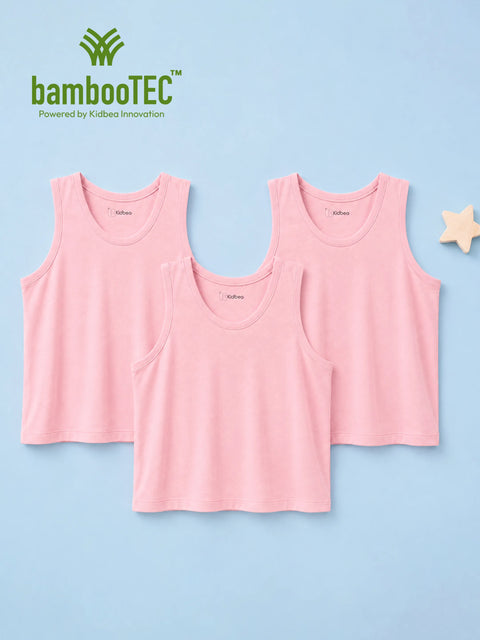 BambooTEC™ Bamboo Kids Vest Pack of 3 – Pink Sleeveless Ve