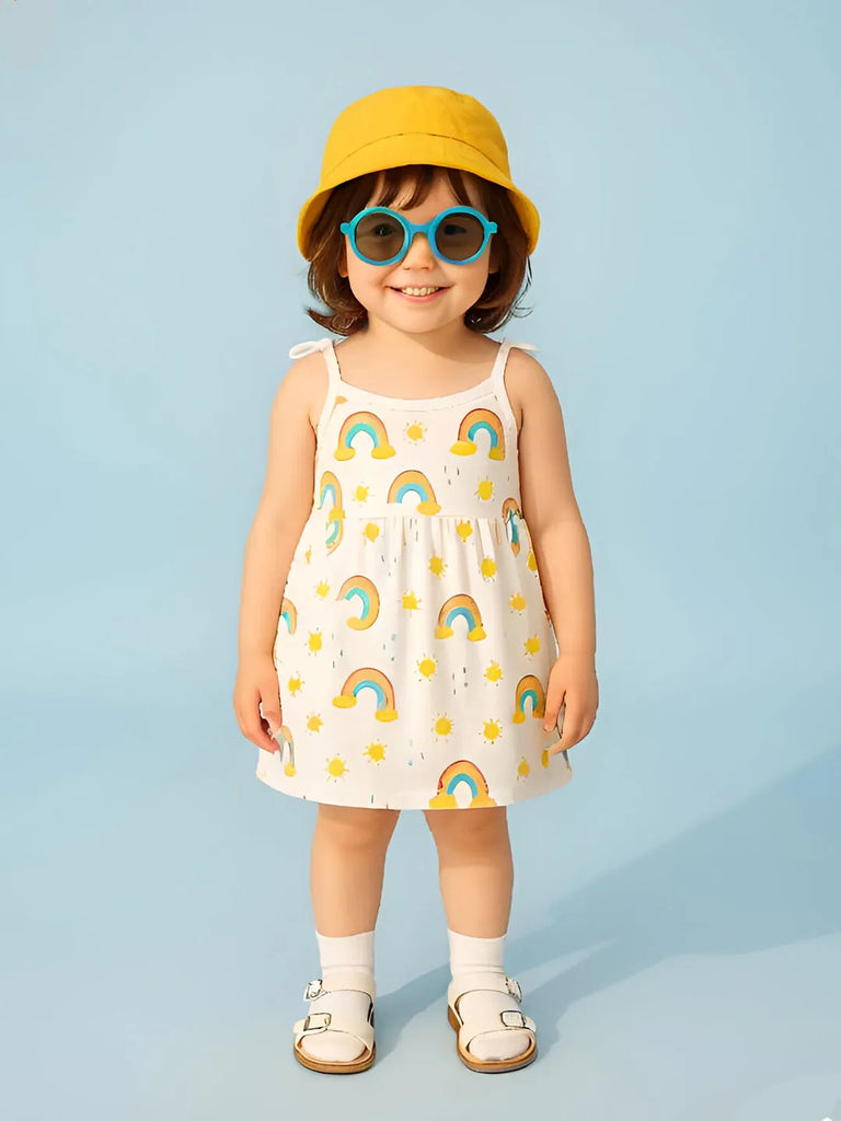 Premium Extra Soft Muslin Baby Girls Frock | Cute Rainbow Print