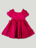 Baby Girl Party Dress – Red Satin Bow Dress with Pearl Detail & Flared Skirt for Kids