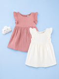 Organic Cotton Girls Frock Pack of 2 – Rust & White Ruffle Frocks