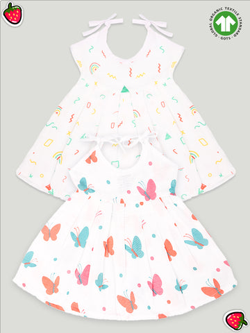 Kidbea Extra Soft Muslin Cotton Frock Cloth for Baby Girl | Rainbow and Butterfly Print Pack of 2 | Print May Vary