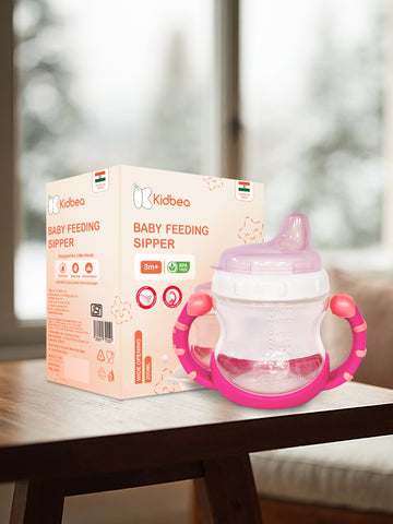 Kidbea Baby Sipper Cup – Pink | BPA-Free, Soft Spout, Anti-Spill, Easy-to-Hold Handles, 200ML
