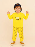 Unisex Cotton Nightwear Set for Kids | Cute Bee Print & Full Sleeves Top | Yellow