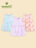 BambooTEC™ Bamboo Muslin Baby Girls Frock Pack of 3 – Cherry, Puppy & Puppy Floral Prints
