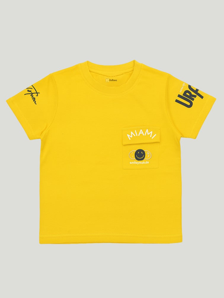 Kidbea Boys Summer T-Shirt and Shorts Co-Ord Set | Soft Cotton Blend Outfit for Kids | Yellow