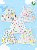 Extra Soft Muslin Baby Girls Frock Pack of 5 – Dinosaur, Butterfly, Car, Avocado & Rainbow Prints