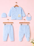 Unisex Baby Winter Wear – Pack of 5 Cozy Set with Cardigan, Pants, Footed Pants, Cap & Bib