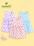 BambooTEC™ Bamboo Muslin Baby Girls Frock Pack of 3 – Floral Butterfly, Pink Floral & Cherry Prints