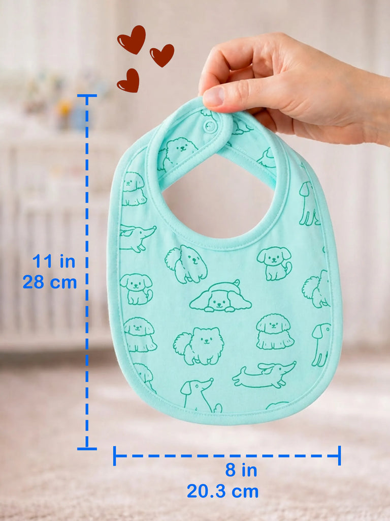 Organic Cotton Baby Bib Pack of 3 – Soft Breathable Tiger, Blue Dog & Turtle Print, Feeding & Drool Bibs