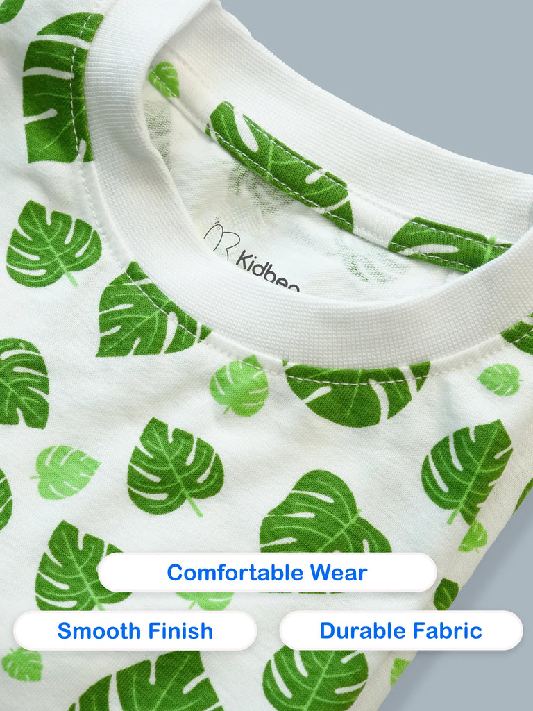 Organic Cotton Unisex Kids Co-ord Set Pack of 3 – Soft Breathable Leaf, Pizza & Star Print T-Shirt & Shorts Set